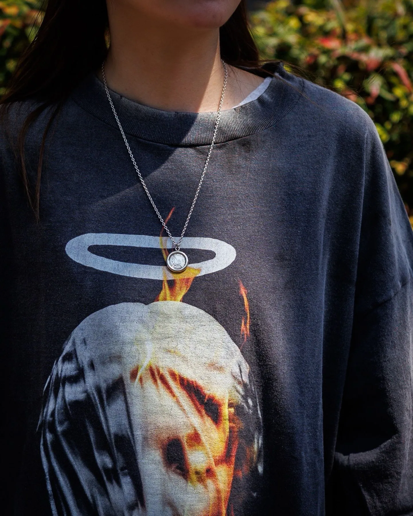 SAINT Mxxxxxx SS TEE/DEVIL DADDY/BLK Virgin Mary retro distressed printed tee, washed black S-XL, this season's hottest item, in order to give you an authentic experience, repeated debugging and polishing in printing and washing, finally meet you, the same old style, the same as the original version, cylindrical side seam OE yarn fabric/completely matched accessories, garment dyeing, heavy washing and water fading, bust bandage fading.